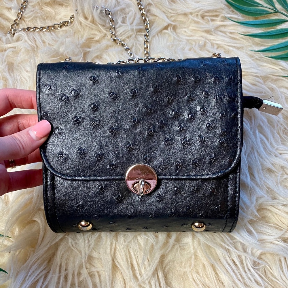 Small Black Purse with Gold Chain Strap